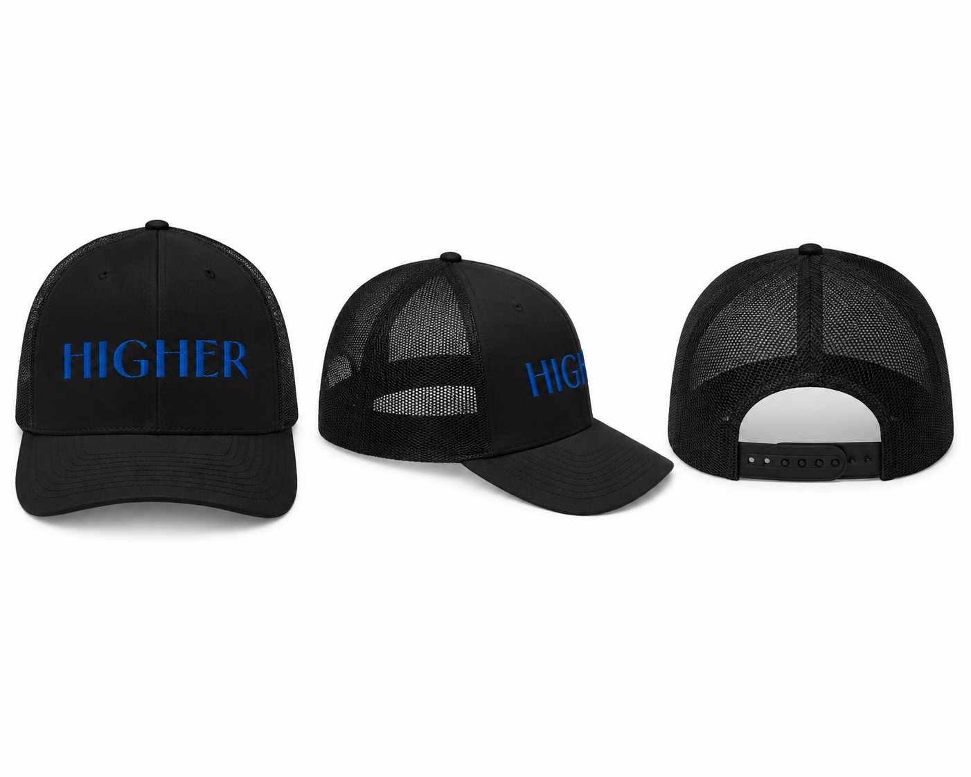 HIGHER • Embroidered Retro Trucker Hat | Adjustable Snapback