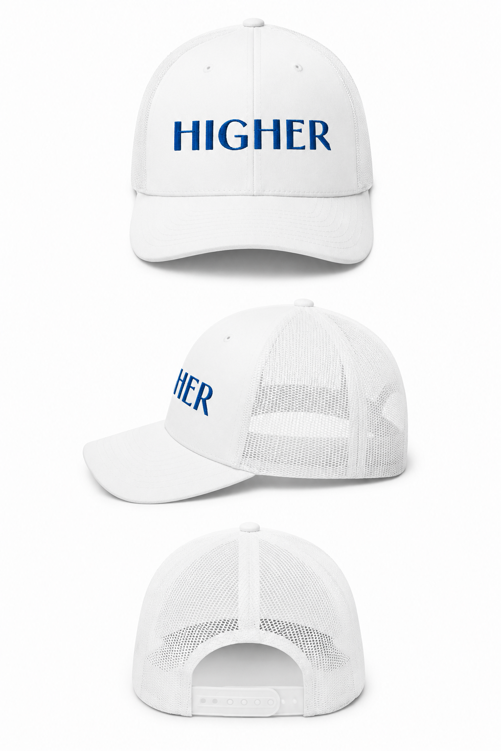 HIGHER • Embroidered Retro Trucker Hat | Adjustable Snapback